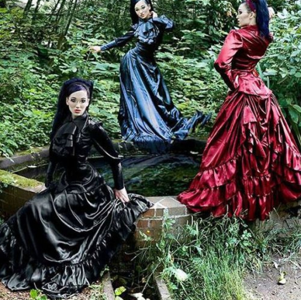 Elegant Ruffled Victorian Satin Skirt Set